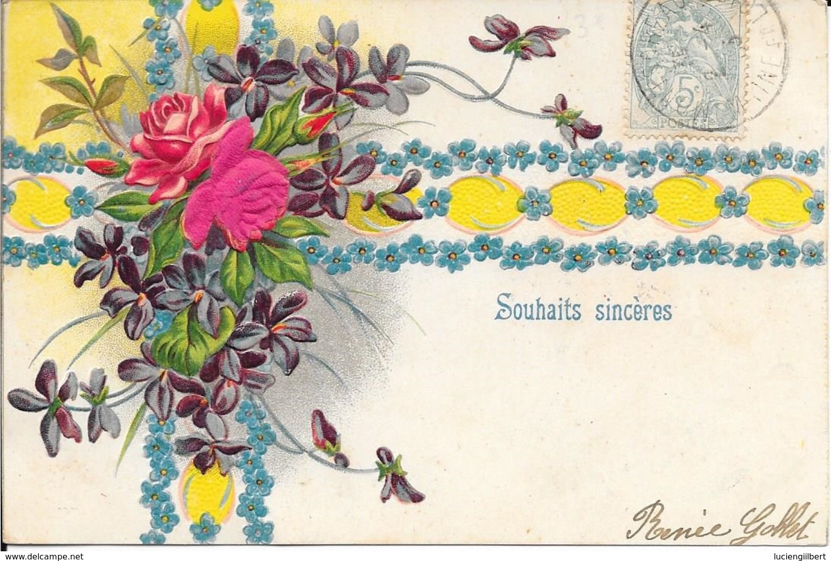 5 CARTES FANTAISIES ANNEES 1900 - DECOUPIS ET  EN RELIEF - - Fleurs