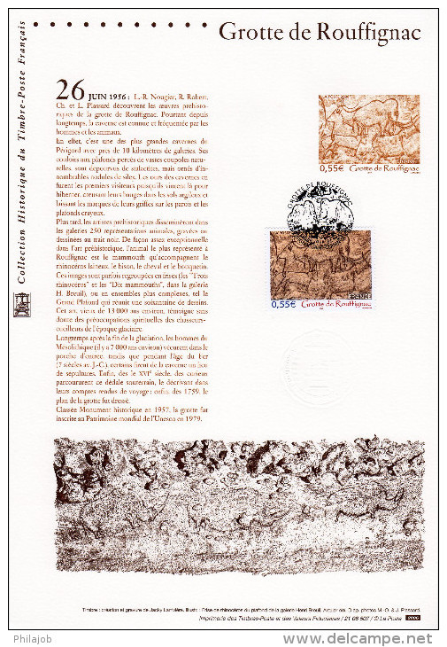 " GROTTE DE ROUFFIGNAC " Sur Document Philatélique Officiel De 2006  N° YT 3905. Parfait état Prix à La Poste = 5 € DPO - Préhistoire