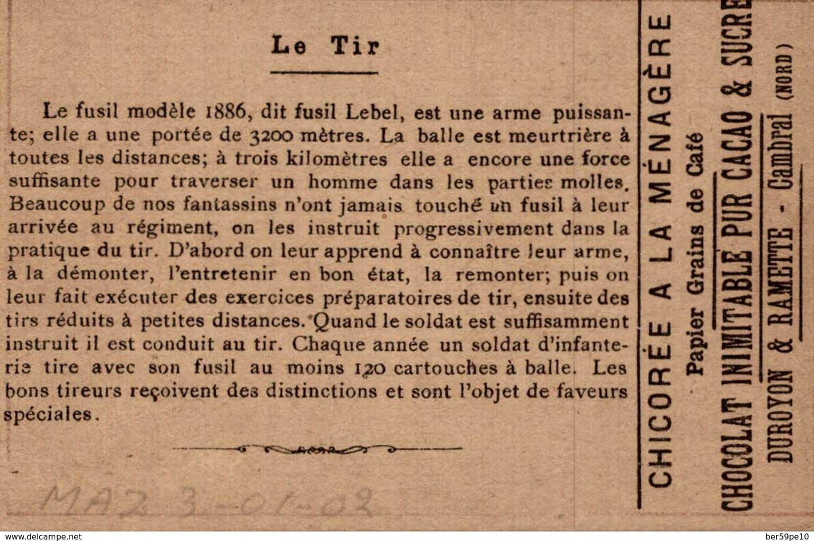 CHROMO CHICOREE EXTRA A LA MENAGERE DUROYON & RAMETTE CAMBRAI  N° 17 LE TIR - Duroyon & Ramette