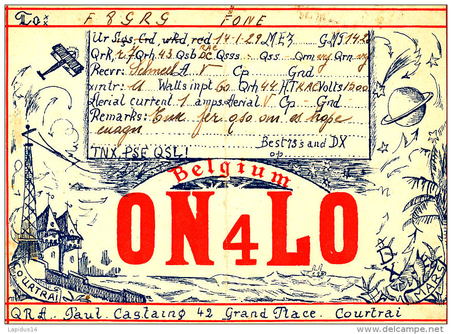 R 97 / CARTE FICHE RADIO AMATEUR     BELGIUM  O N 4 LO - Radio Amateur