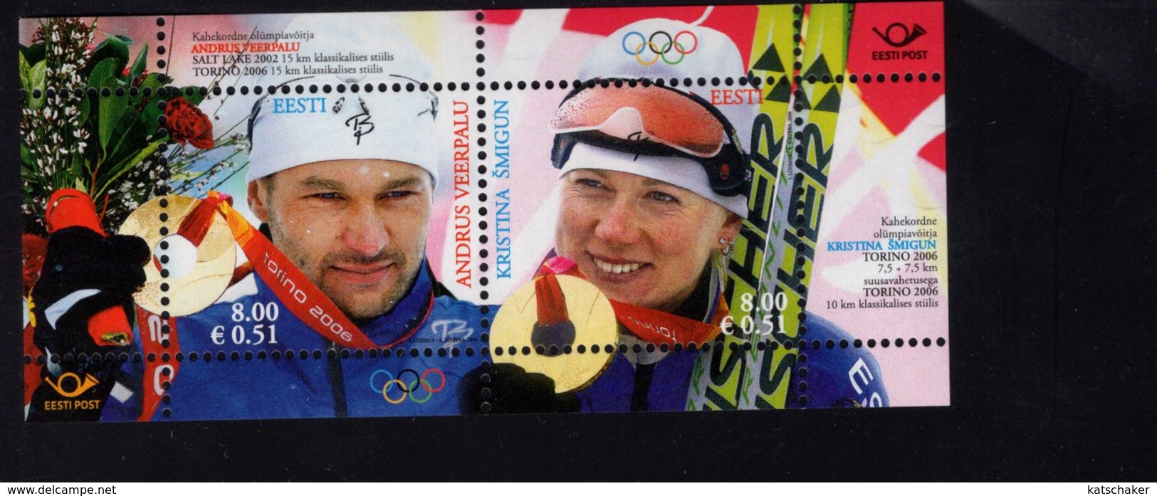 613846795 ESTLAND ESTONIA 2006 ** MNH  SCOTT  538 539 GOLD MEDALISTS AT 2006 WINTER OLYMPICS - Estonie