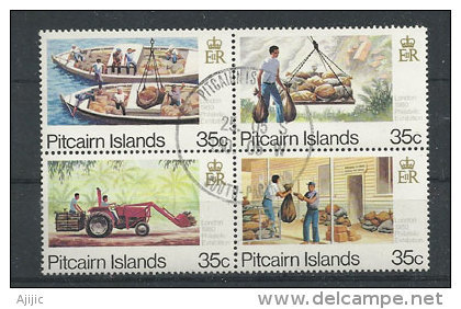 Réception Et Distribution Du Courrier A L'île Pitcairn, Bloc De 4 T-p Oblitérés, Première Qualité. - Pitcairn