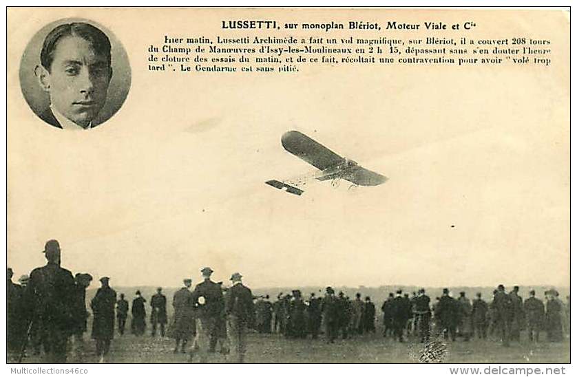 020818 - AVIATION LUSSETTI Sur Monoplan Blériot Moteur Viale ISSY LES MOULINEAUX Gendarme Contravention - Aviateurs