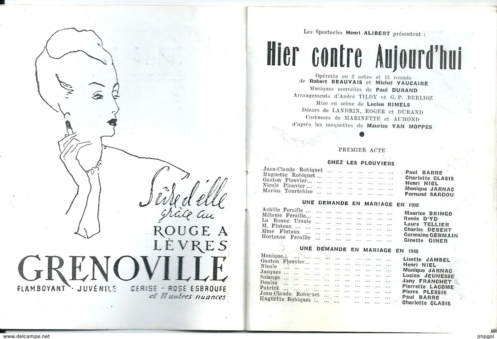 Programme Bobino Music Hall Montparnasse 1948 Opérette "Hier Contre Aujourd'hui"  Fernand Sardou Mona Goya Henri Niel - Programmes