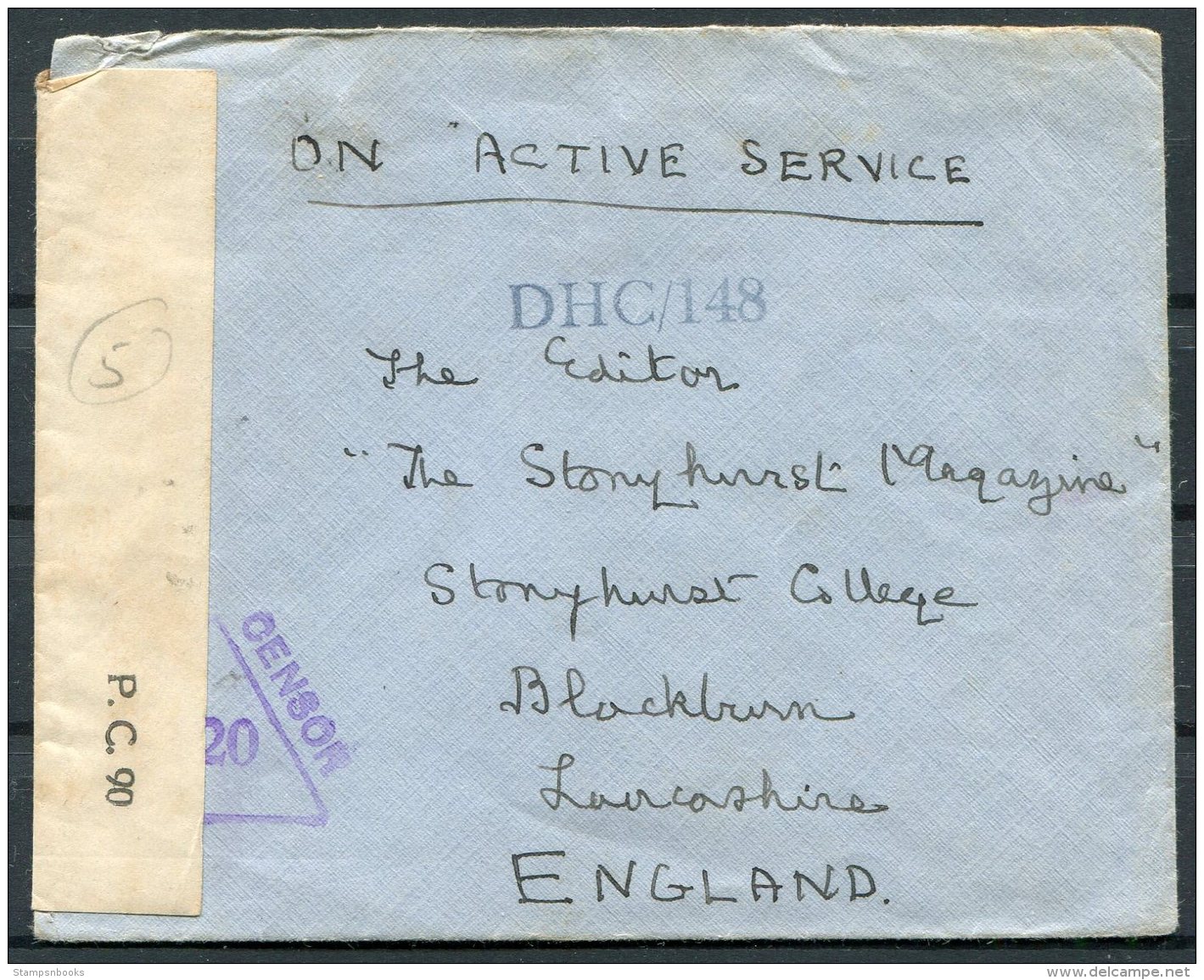 WW2 GB India OAS, DHC Censor Cover Colonel, Imperial Secretariat South - 'The Stonyhurst College Magazine' Blackburn - Covers & Documents