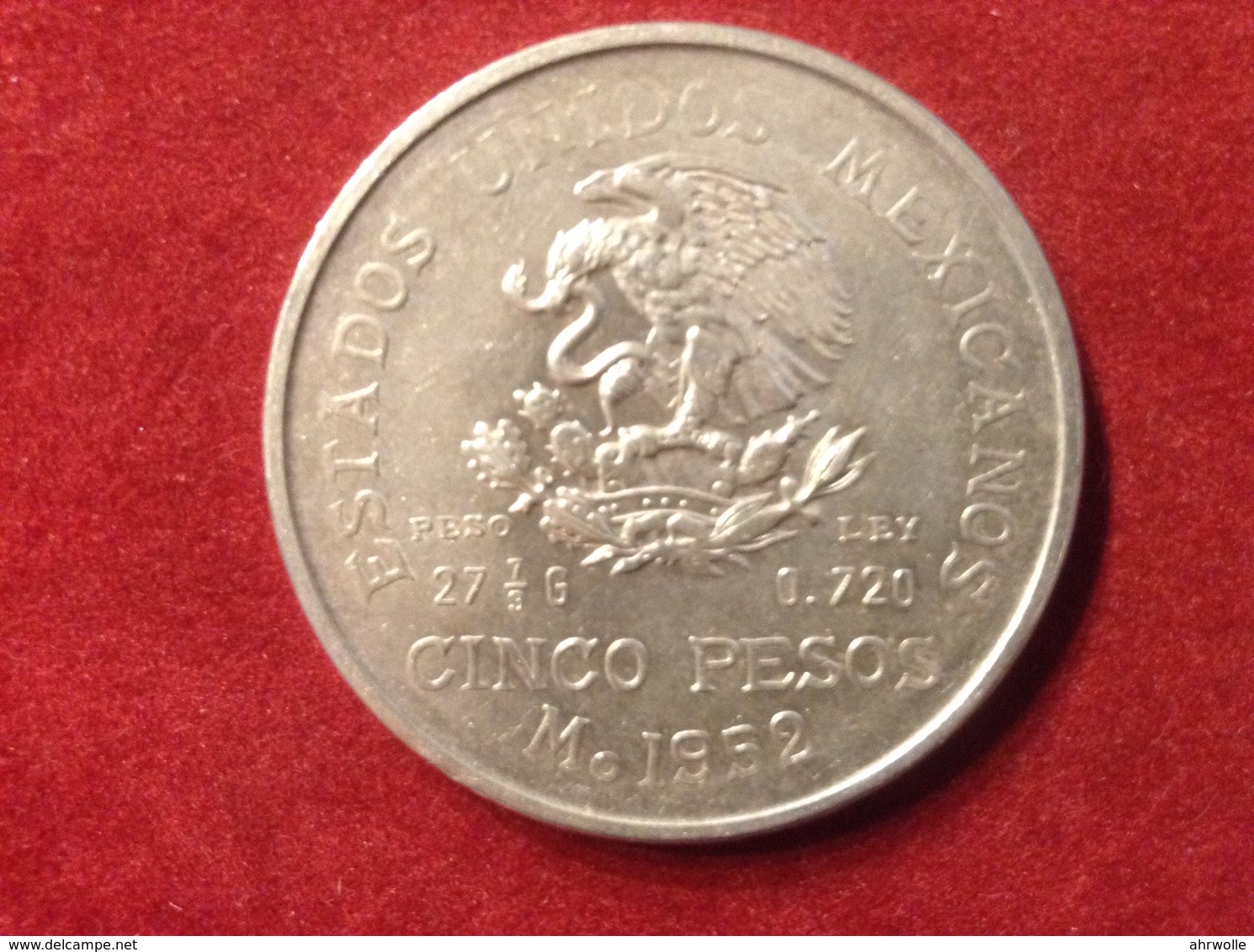 Münze Mexiko Silber 1952 Miguel Hidalgo Costilla Staatswappen - Mexiko