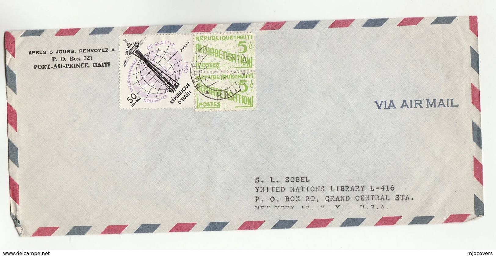 HAITI To UN NY USA  Franked 1962 SEATTLE EXPO  Stamps COVER  United Nations Airmail - Haiti