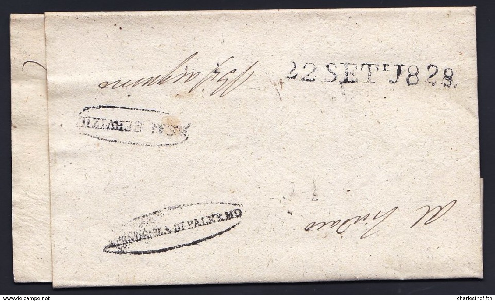 1828  LETTERA PALERMO INTENDENZA DELLA VALLE DI PALERMO REAL SERVIZIO - 22 SET 1828 - ...-1850 Préphilatélie