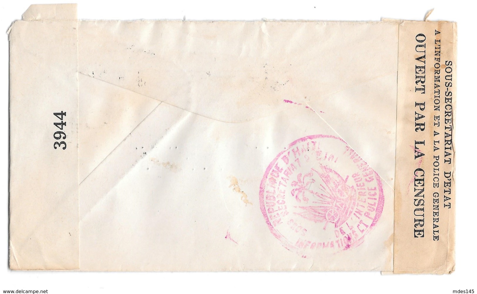 1942 Double Censored Multi Franked Airmail Cover Haiti Tape Handstamp US Censor Tape 3944 - Haiti