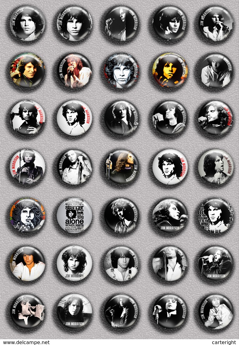 JIM MORRISON Music Fan ART BADGE BUTTON PIN SET (1inch/25mm Diameter) 35 DIFF - Music