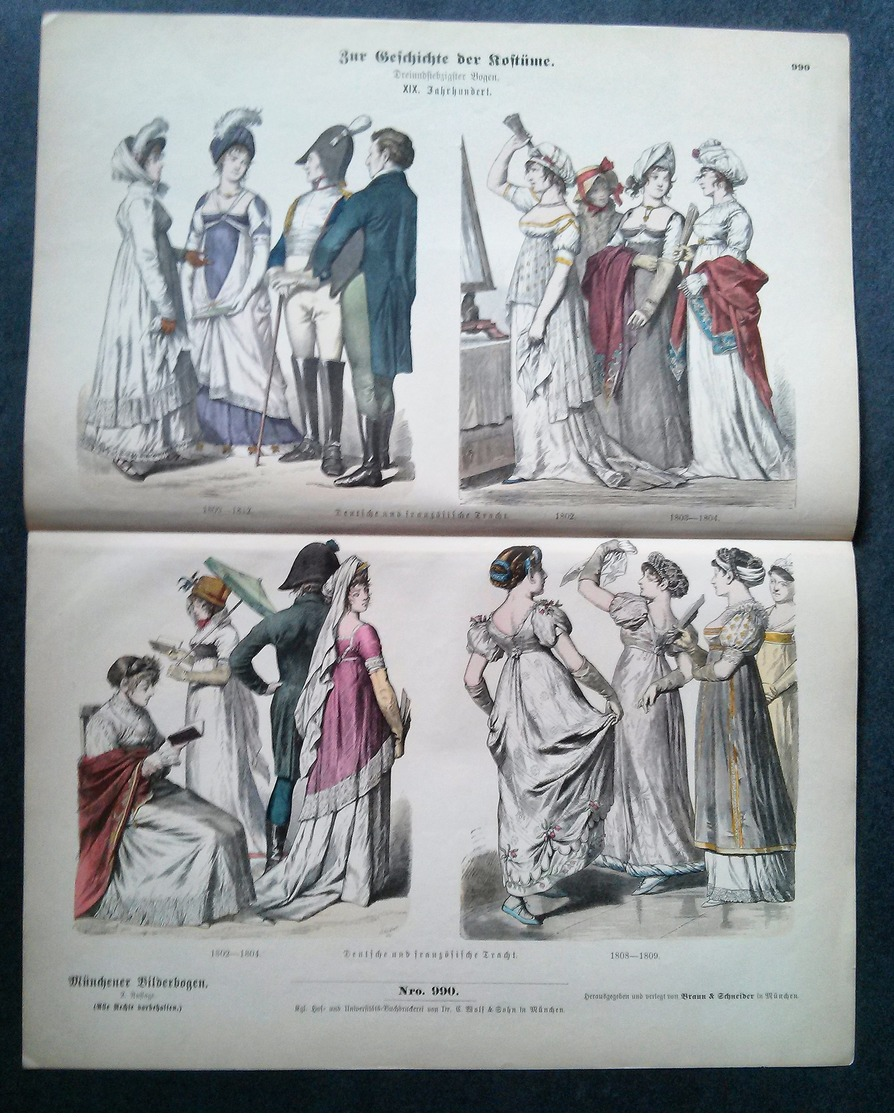 Litho Ancienne Allemande, Costumes époque Napoléon No 990 - Lithographies