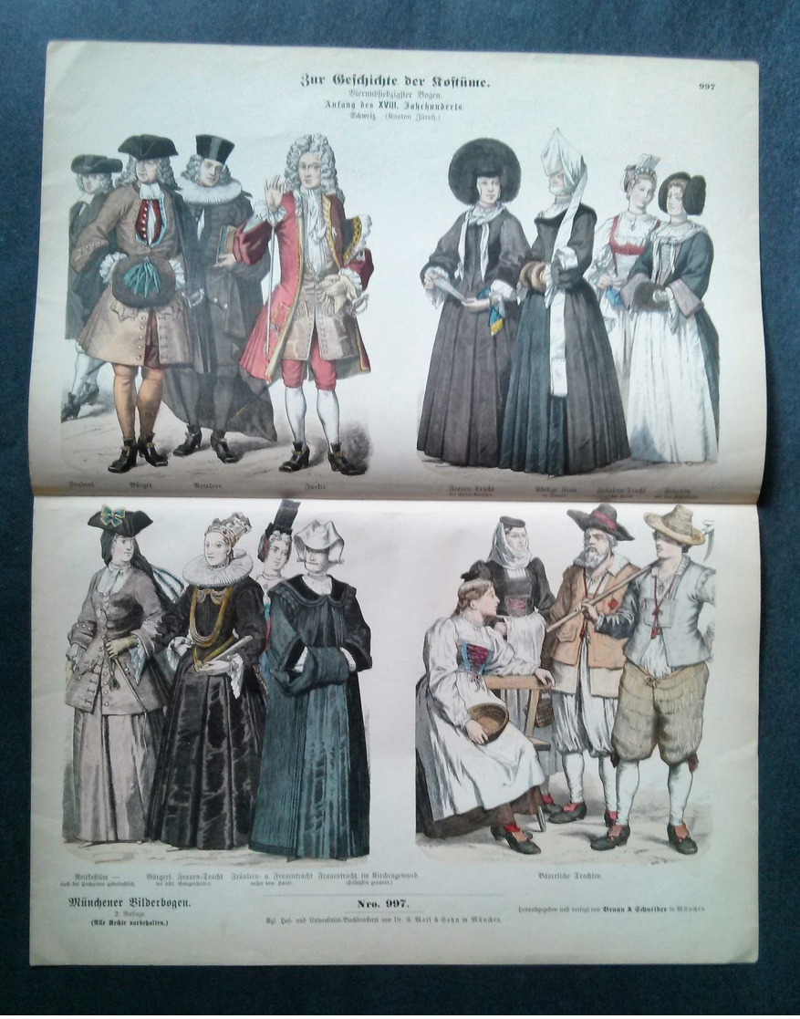 Litho Ancienne Allemande, Costumes Hommes Et Femmes No 997 - Lithographies