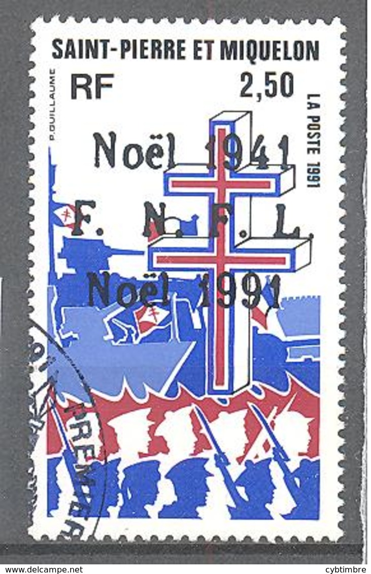 Saint Pierre Et Miquelon: Yvert N° 554° ; Noël; Croix De Lorraine; Bateau - Gebruikt