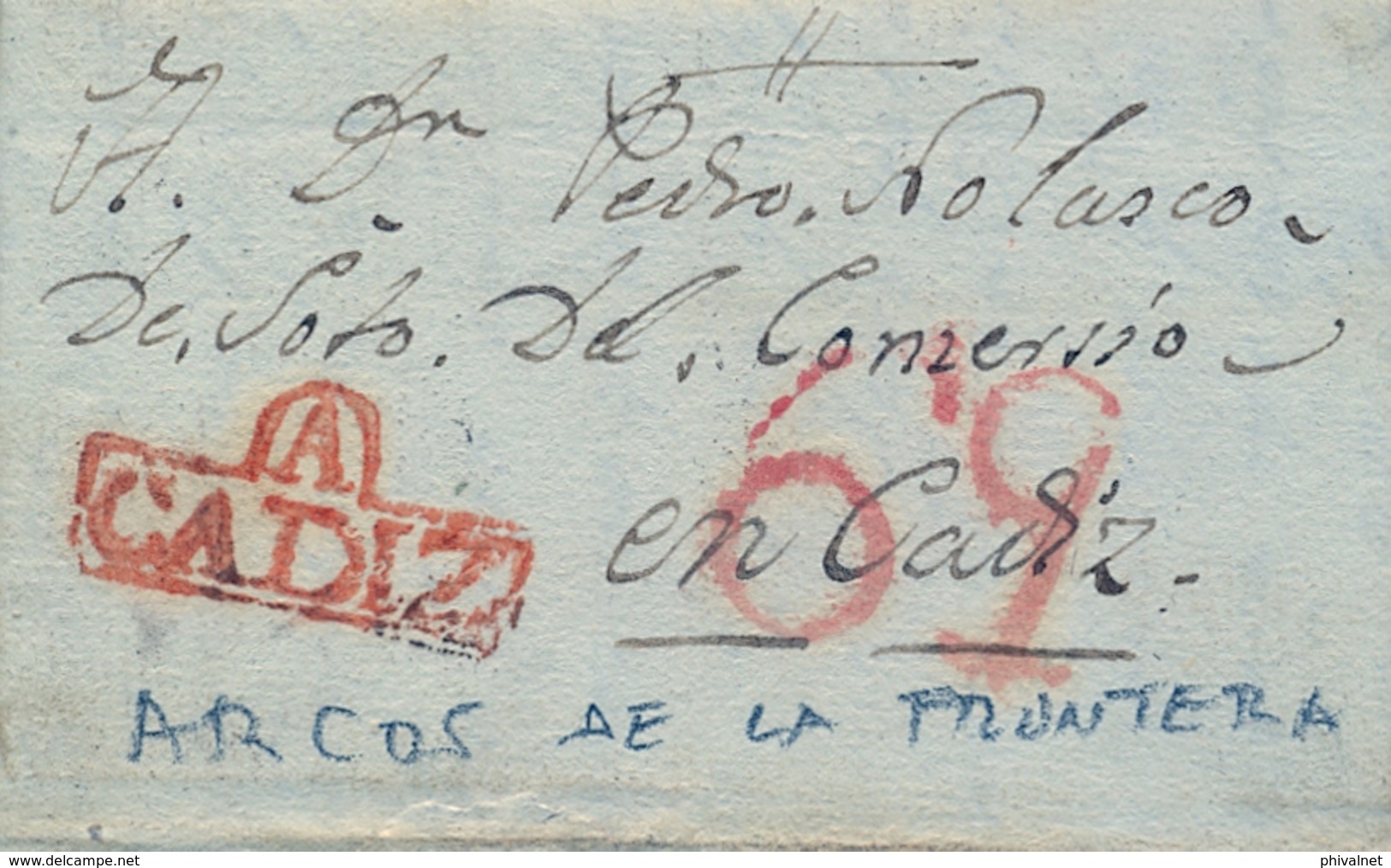 1842 , CADIZ  , CARTA CIRCULADA ENTRE ARCOS DE LA FRONTERA Y CÁDIZ , Nº1 - ...-1850 Préphilatélie