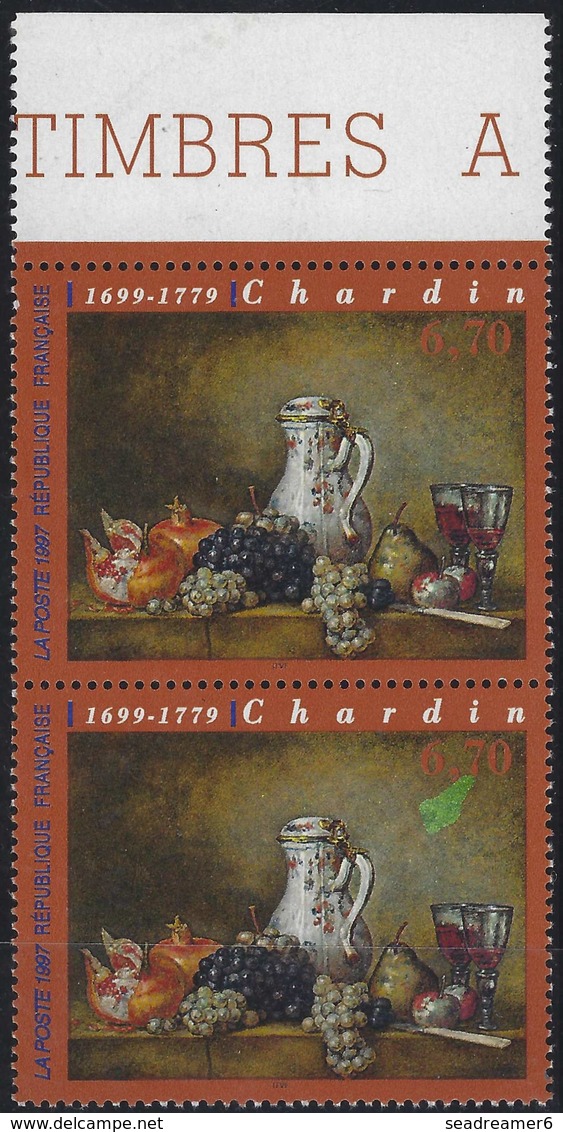 France Tableau De Chardin N°3092**  Variété Grosse Tache Verte Tenant à Normal !! Signé Calves - Unused Stamps