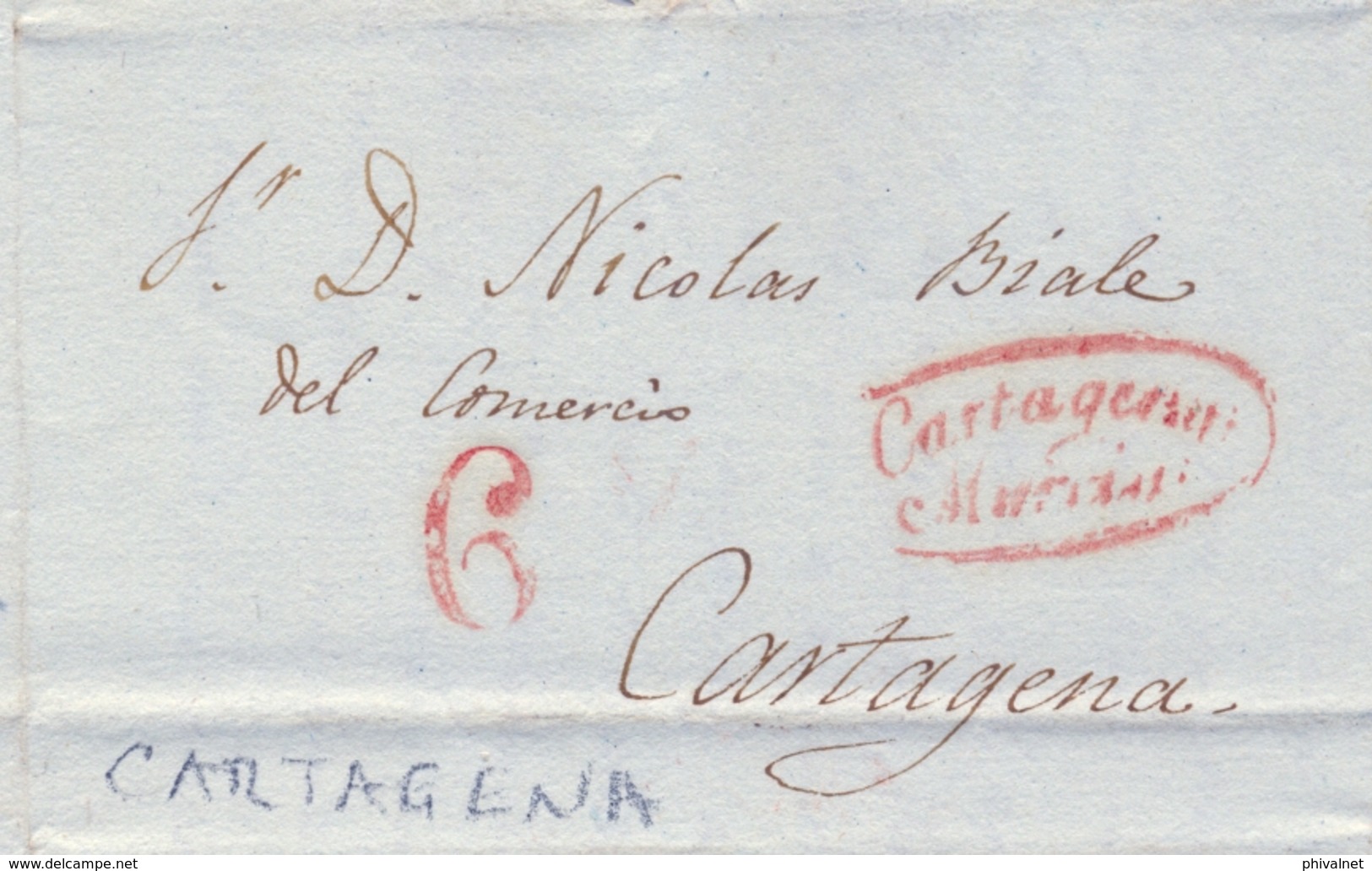 1841 , MURCIA  , CARTA CIRCULADA ENTRE MAZARRÓN Y CARTAGENA  , TIZÓN Nº 15 EN ROJO - ...-1850 Prephilately