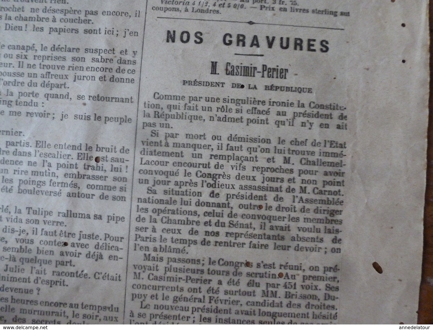 1894 LE PETIT JOURNAL: CASIMIR-PERRIER; La compagnie de Francs-Tireurs du 106e de ligne à Livry; etc