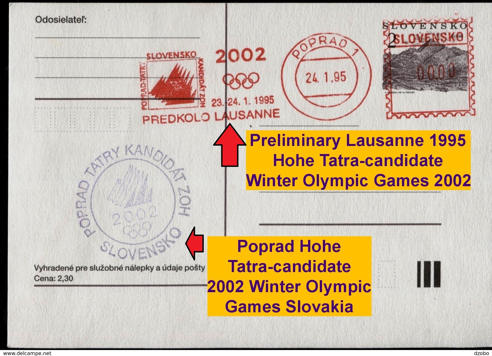 701-SLOVAKIA Postcard Olympia Preliminary Lausanne Hohe Tatra-candidate 2002 Commemorative Stamp 1995 1000 Pcs - Winter 2002: Salt Lake City