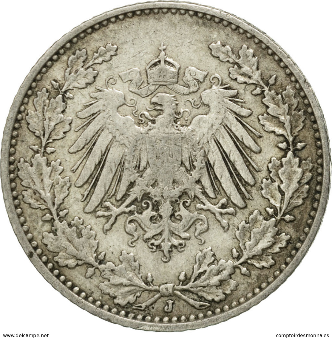 Monnaie, GERMANY - EMPIRE, 1/2 Mark, 1913, Hambourg, TB+, Argent, KM:17 - 1/2 Mark