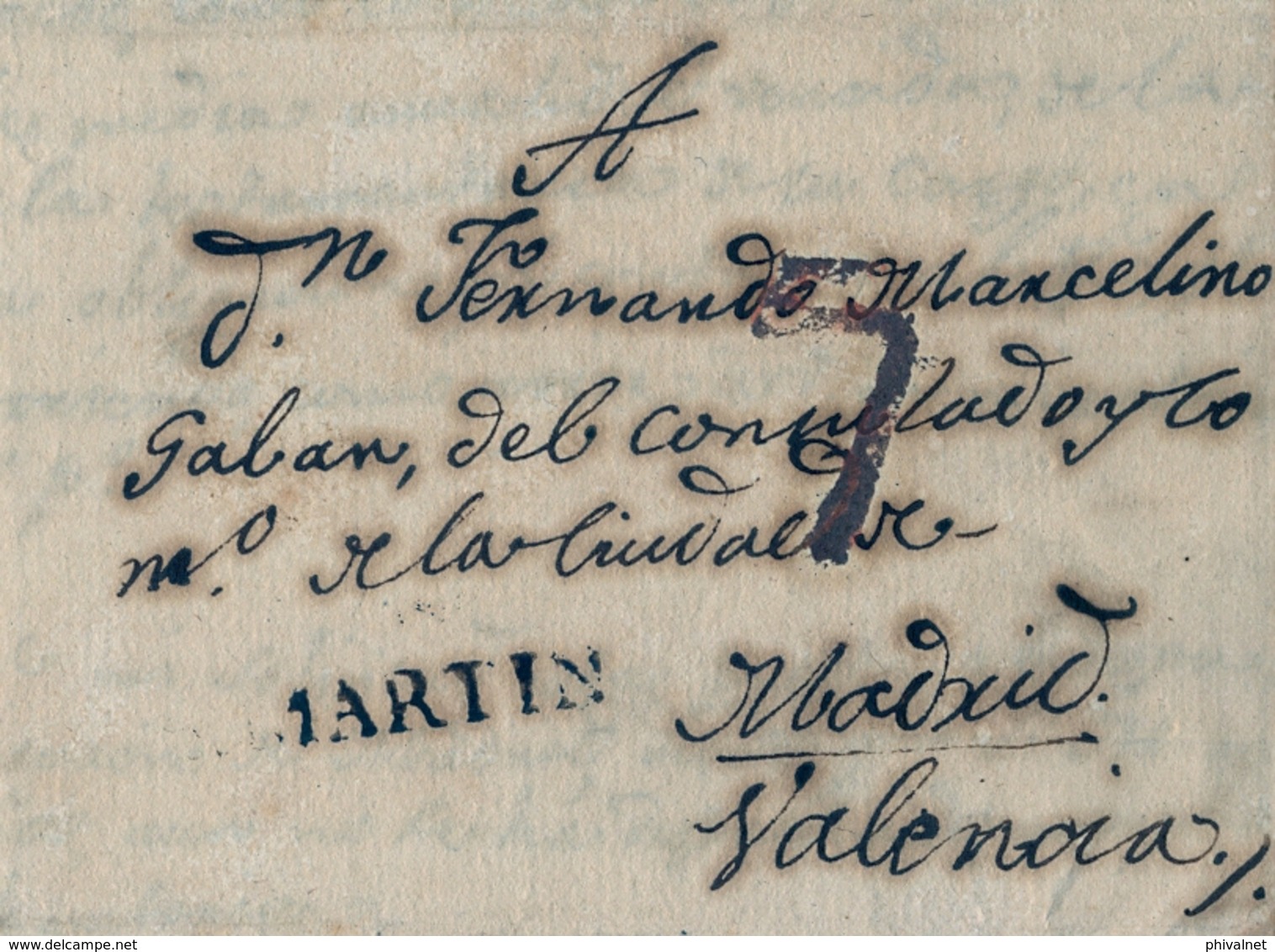 1819 , MADRID  , CARTA CIRCULADA ENTRE SAN MARTIN DE VALDEIGLESIAS Y VALENCIA   , TIZÓN Nº 1 EN NEGRO - ...-1850 Prefilatelia