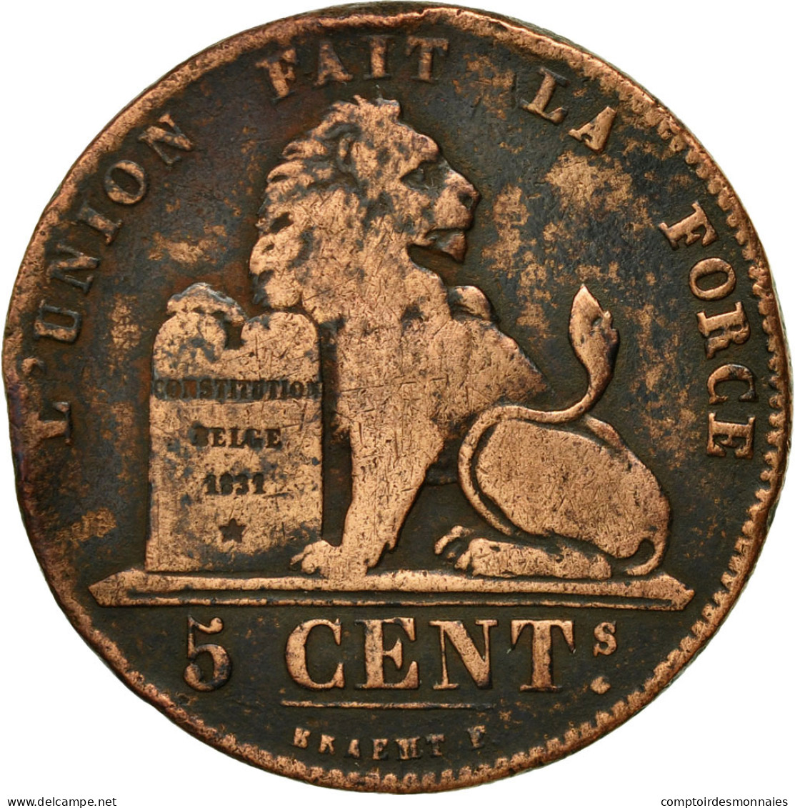 Monnaie, Belgique, Leopold I, 5 Centimes, 1859, TB, Cuivre, KM:5.1 - 5 Centimes