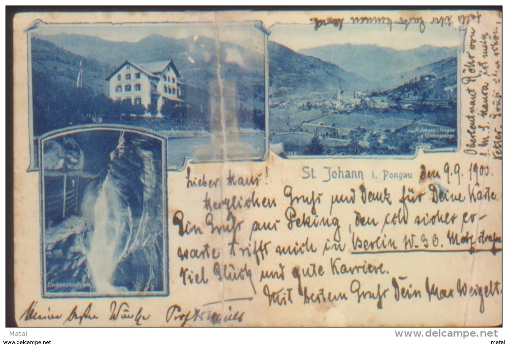 Deutschland, Deutsche Post In China, Österreich Postkarte, 1900 Postkarte St. Johann Im Pongau - Berlin - China .RARE! - Cartas & Documentos