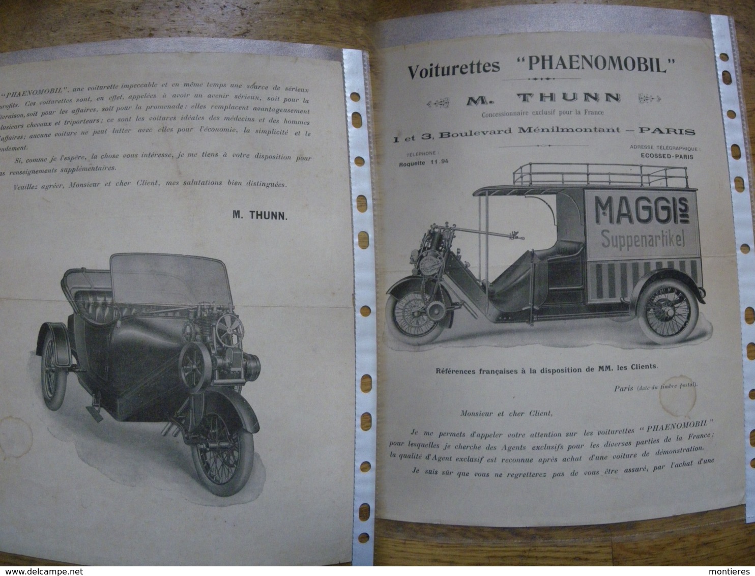 Rare Prospectus Voiturette PHAENOMOBIL M. Thunn Concessionnaire Triporteur Livraison MAGGI - Transports