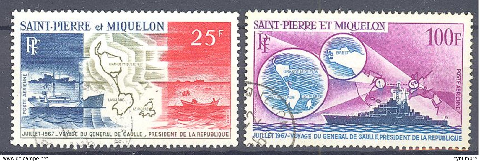 Saint Pierre Et Miquelon: Yvert N° A 38/39°; Visite Du Général De Gaulle - Oblitérés