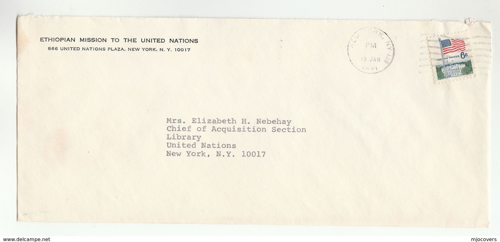 1971 ETHIOPIA At UN -  ' ETHIOPIAN MISSION TO UNITED NATIONS' COVER Usa Stamps Diplomatic - Ethiopia