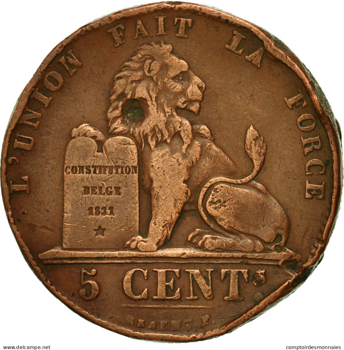 Monnaie, Belgique, Leopold I, 5 Centimes, 1857, TB, Cuivre, KM:5.1 - 5 Centimes