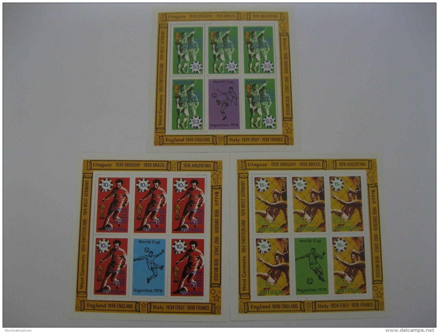 Antigua 1978 World Cup Football SC# 515-517  Sheetlets Of 5 Set Stamps With Label - Antigua Und Barbuda (1981-...)