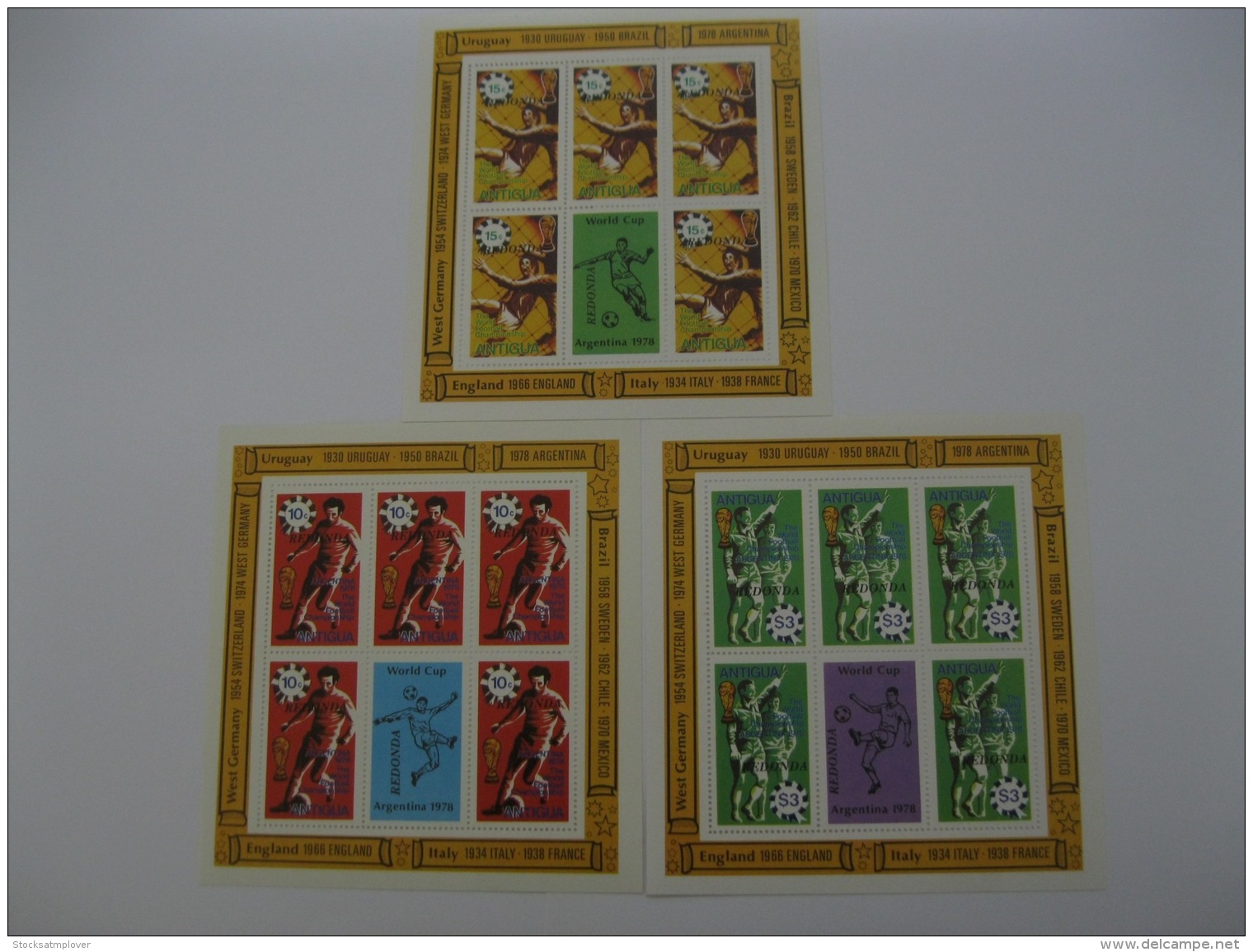 Redonda 1978 World Cup Football Overprinted On Antigua  Sheetlets Of 5 Set Stamps With Label - Antigua And Barbuda (1981-...)