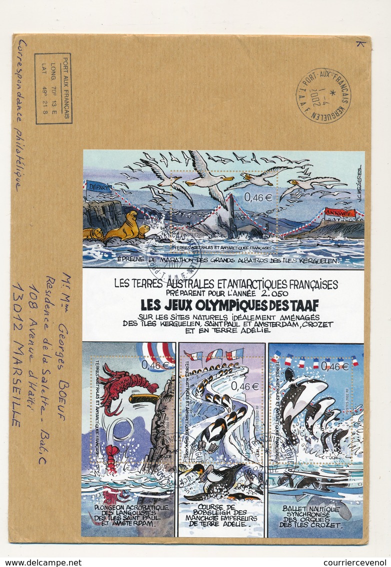 T.A.A.F - Enveloppe Port Aux Français Kerguelen - 1/04/2002 - Bloc Jeux Olympiques Des TAAF - Lettres & Documents
