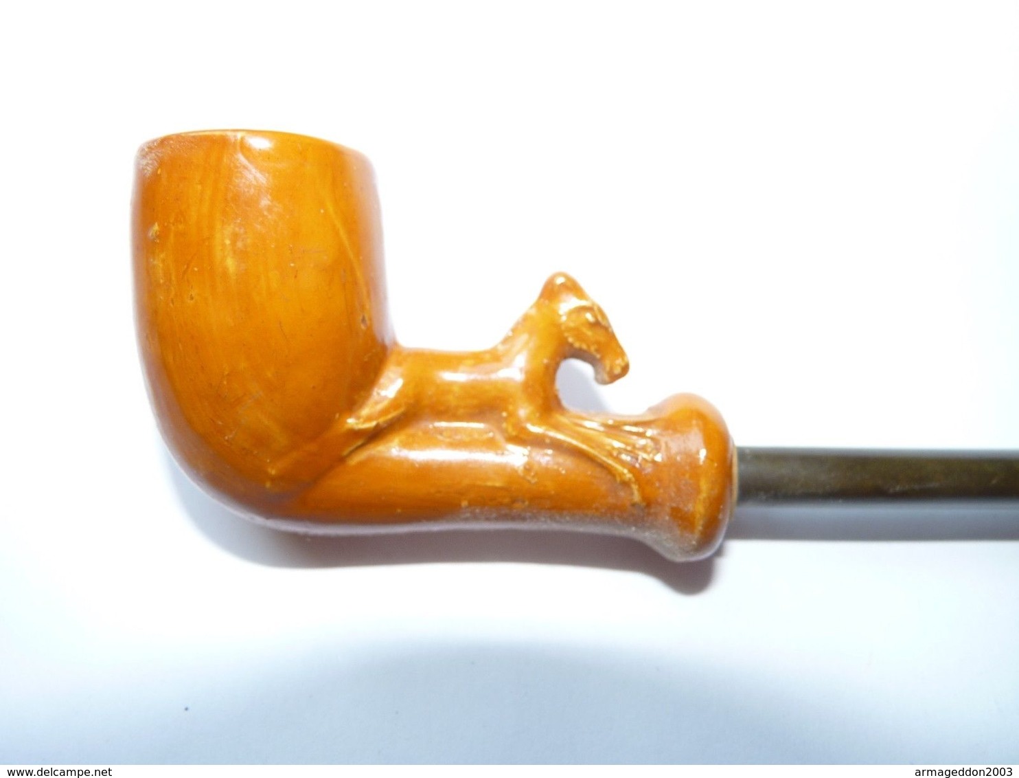 VINTAGE ANCIEN PETITE PIPE LONGUE FANTAISE CHEVAL TBE 17.5 X 3.6 CM VOIR PHOTOS - Bruyerepfeifen