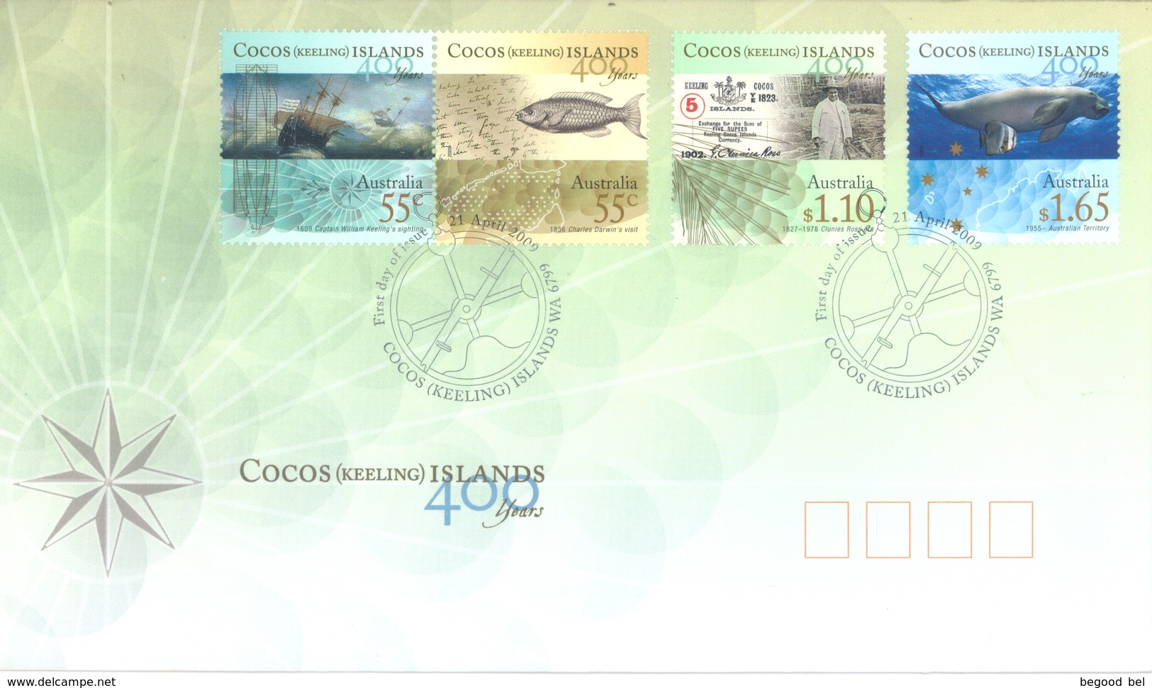 COCOS (KEELING) ISLANDS  - FDC - 21.4.2009 -  Yv 433-436  -  Lot 17764 - Cocos (Keeling) Islands