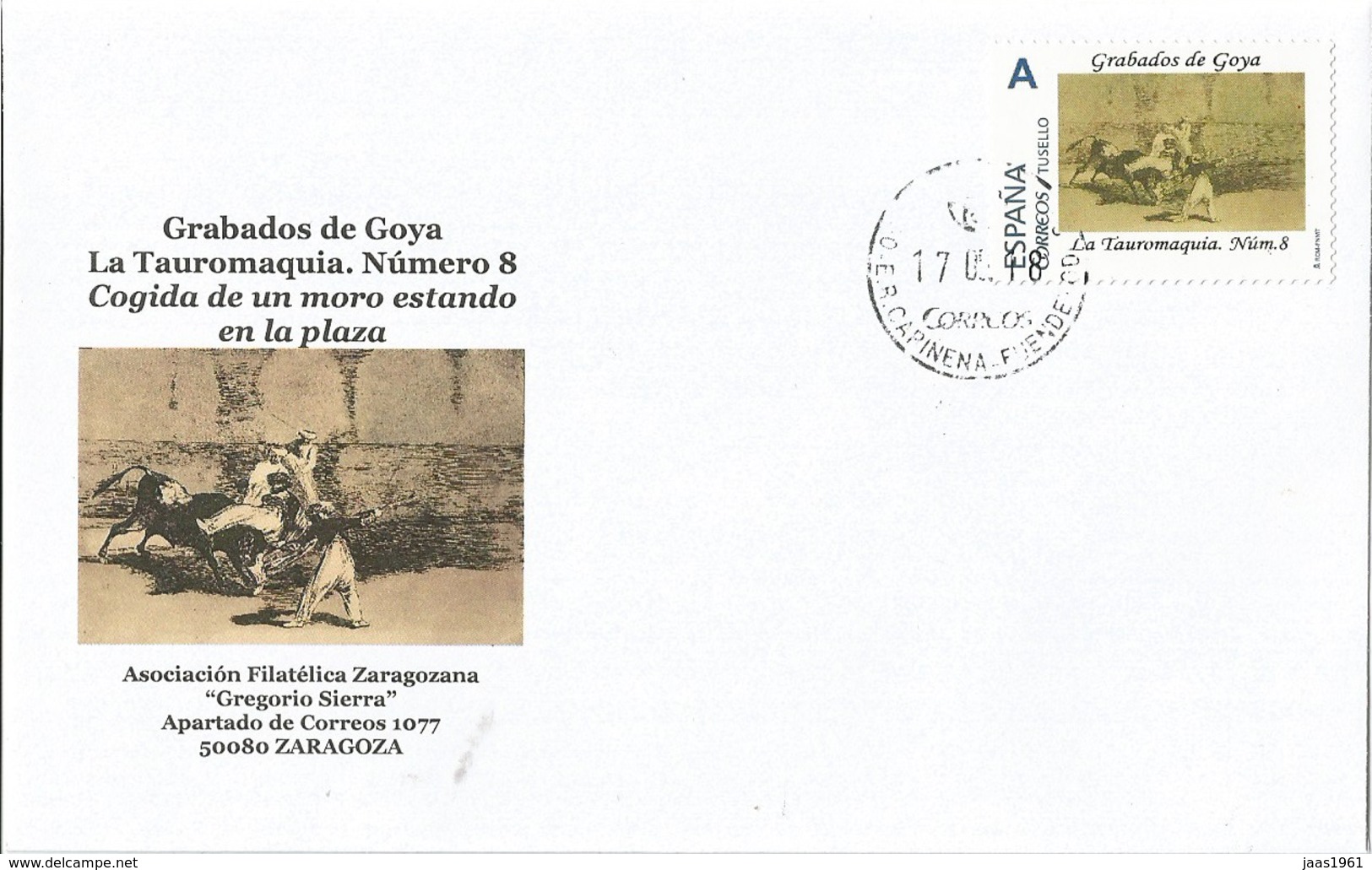 SPAIN. COVER GOYA ENGRAVING. TAUROMAQUIA 8. "TU SELLO" - Cartas & Documentos