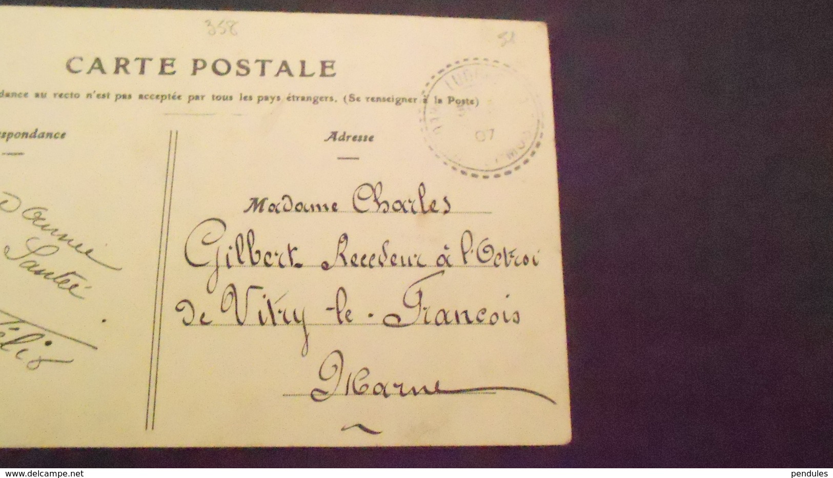 51	CARTE DE LA MARNE 	N° DE CASIER 	358	DETAIL RECTO VERSO DE LA CARTE AVEC LES 2   PHOTOS - Autres & Non Classés