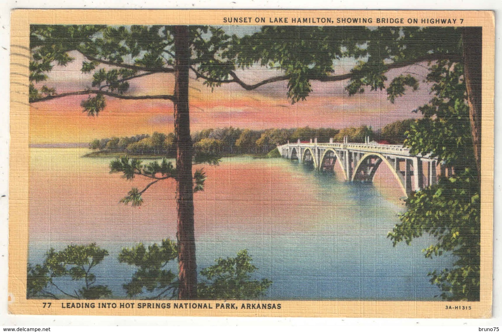 Sunset On Lake Hamilton, Showing Bridge On Highway 7 Leading Into Hot Springs National Park - 1947 - Hot Springs