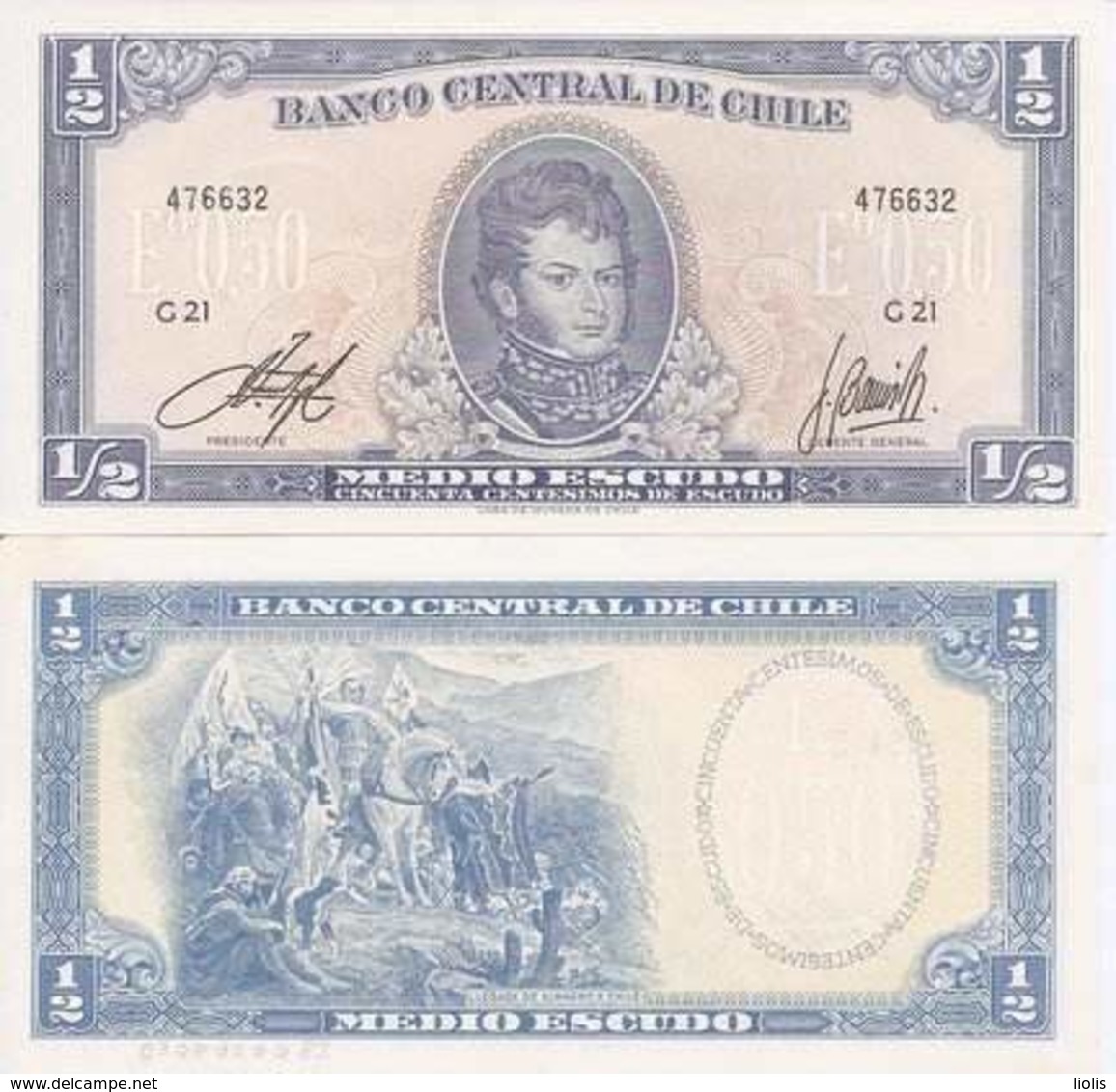 Chile  P-134A  1/2  Escudo    UNC - Chile