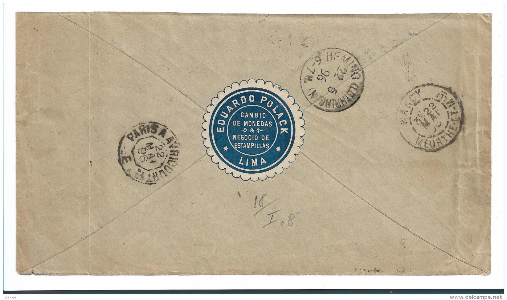 Per055 / Peru, Brief,  Buntfrankatur Einschreiben 1896 Nach Frankreich - Peru