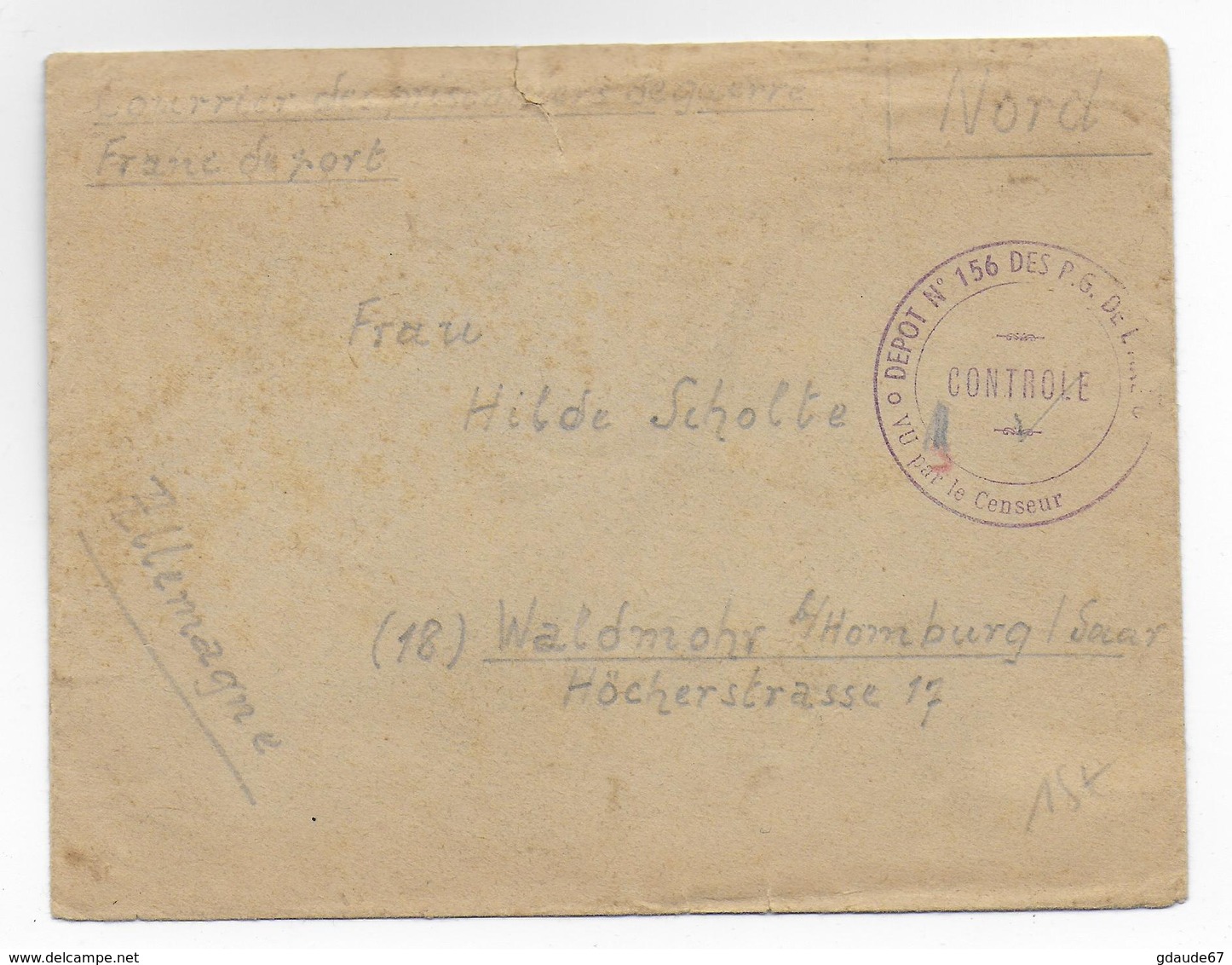 ENVELOPPE Des PRISONNIERS DE GUERRE à TOULON (VAR / VOIR DOS) Pour L'ALLEMAGNE Avec CENSURE DEPOT N°156 DES PG DE L AXE - Guerre De 1939-45