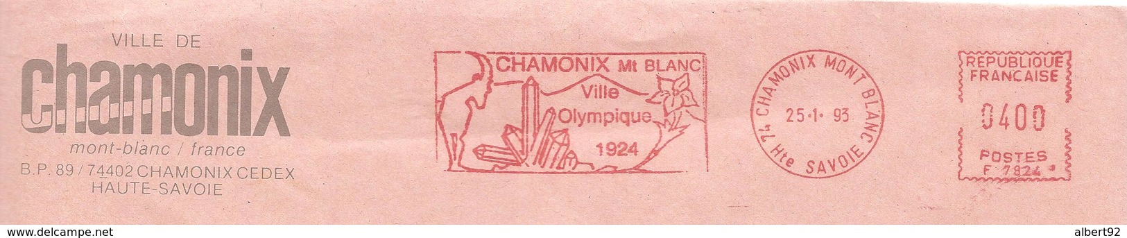 1993 EMA De La Mairie De Chamonix: Ville Des 1ers Jeux Olympiques D'hiver (n° F 7824) - Winter 1924: Chamonix