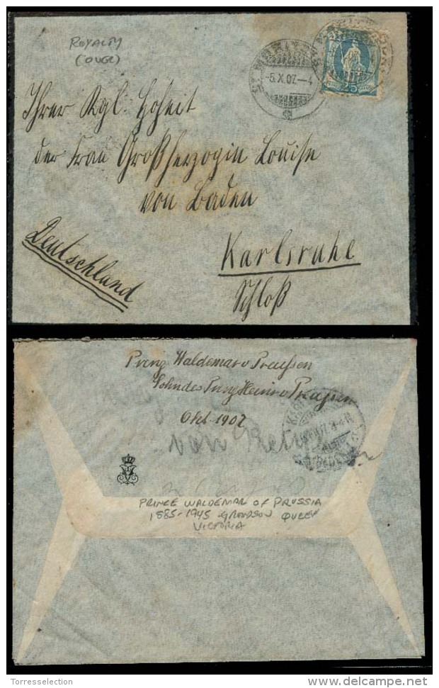 Switzerland - XX. 1907 (5 Oct). Royalty. St. Moritz - Germany. Fkd Env Sent By Prince Waldemar Of Prussia / 1885 - 1945. - Other & Unclassified