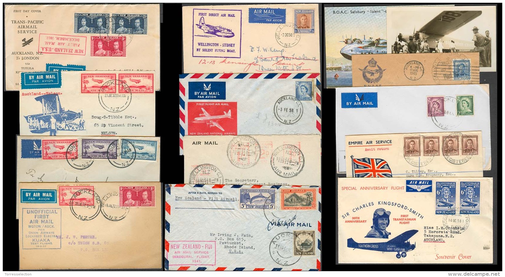 Airmails - World. 1936-61. NEW ZEALAND. 14 Better Useful Fkd Env / First Flights / Officials / Cachets. - Other & Unclassified
