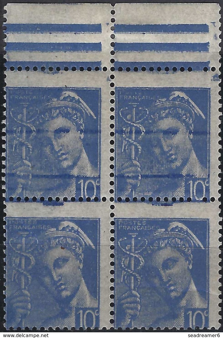 France Mercure N°546** 10c Bloc De 4 Variété De Piquage Très Décalé & D'encrage, Spectaculaire...TTB - Unused Stamps