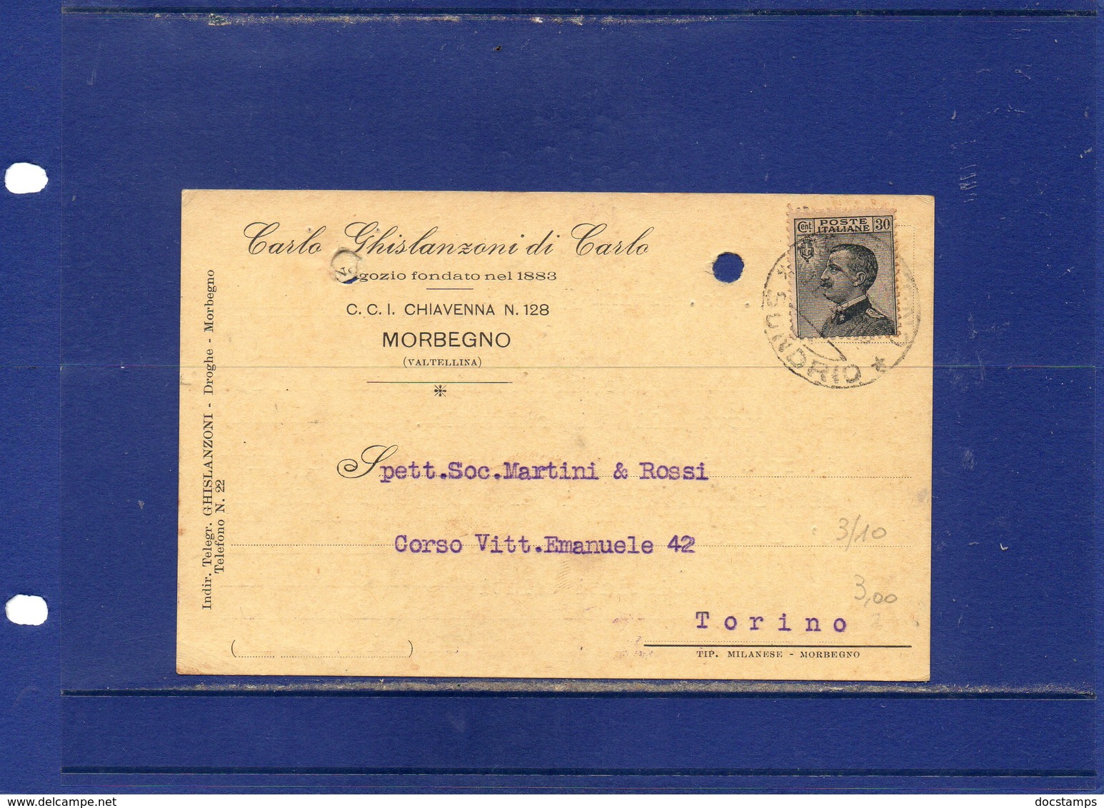 ##(ANT2)-MORBEGNO (SONDRIO) 1928-Cartolina Commerciale Intestata Carlo Ghislanzoni Di Carlo-negozio Dal 1883-viaggiata - Italia