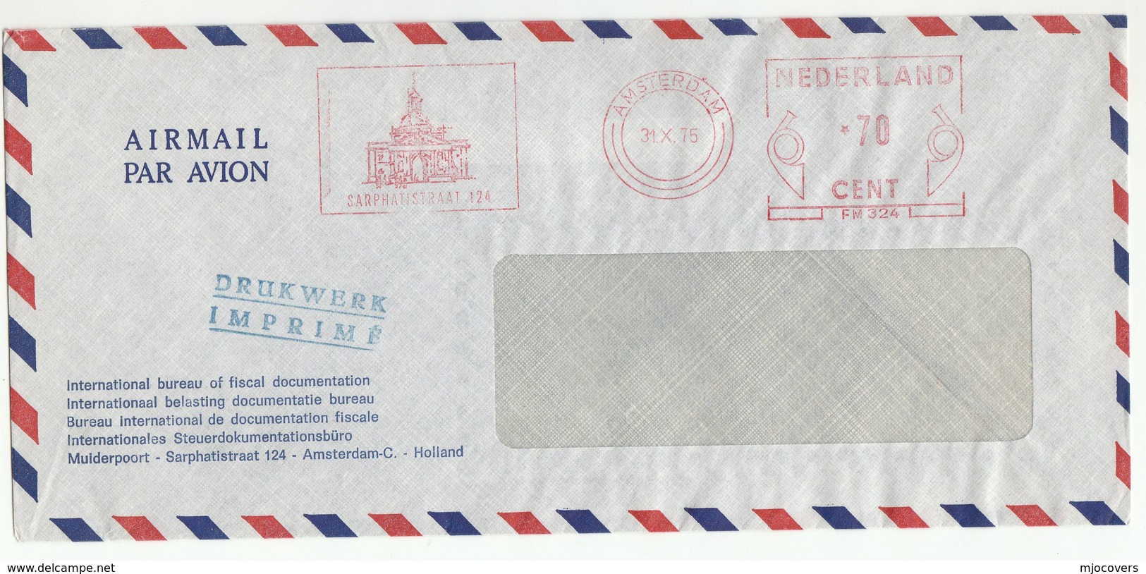 1975 Internat. BUREAU OF FISCAL DOCUMENTATION COVER Illus METER SLOGAN Netherlands Stamps - Covers & Documents