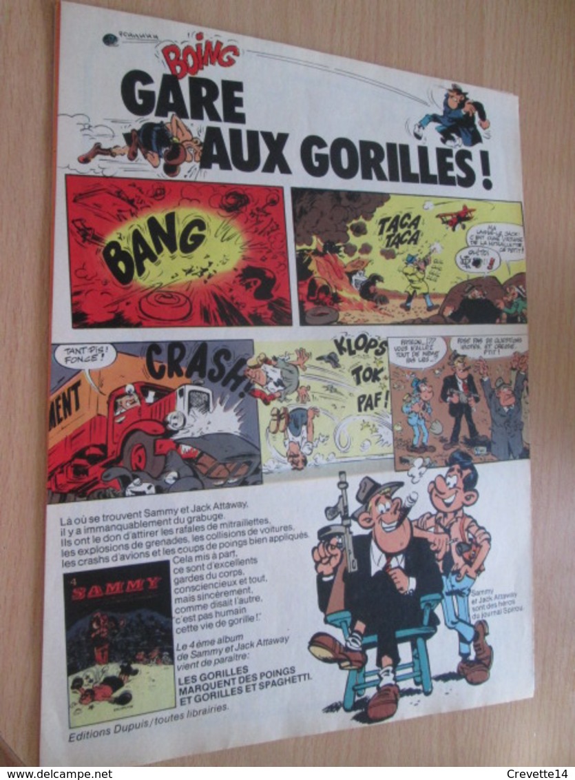 CLI518 :  Page PUB A4 Spirou Années 60/70 Sortie D'un Nouvel Album SAMMY HATTAWAY LES GORILLES - Sammy