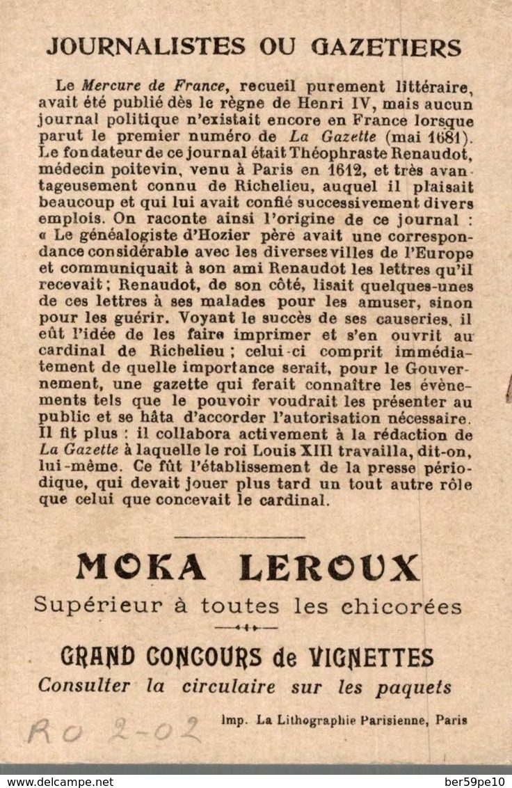 CHROMO  MOKA LEROUX  LES JOURNALISTES ET LES GAZETIERS - Duroyon & Ramette