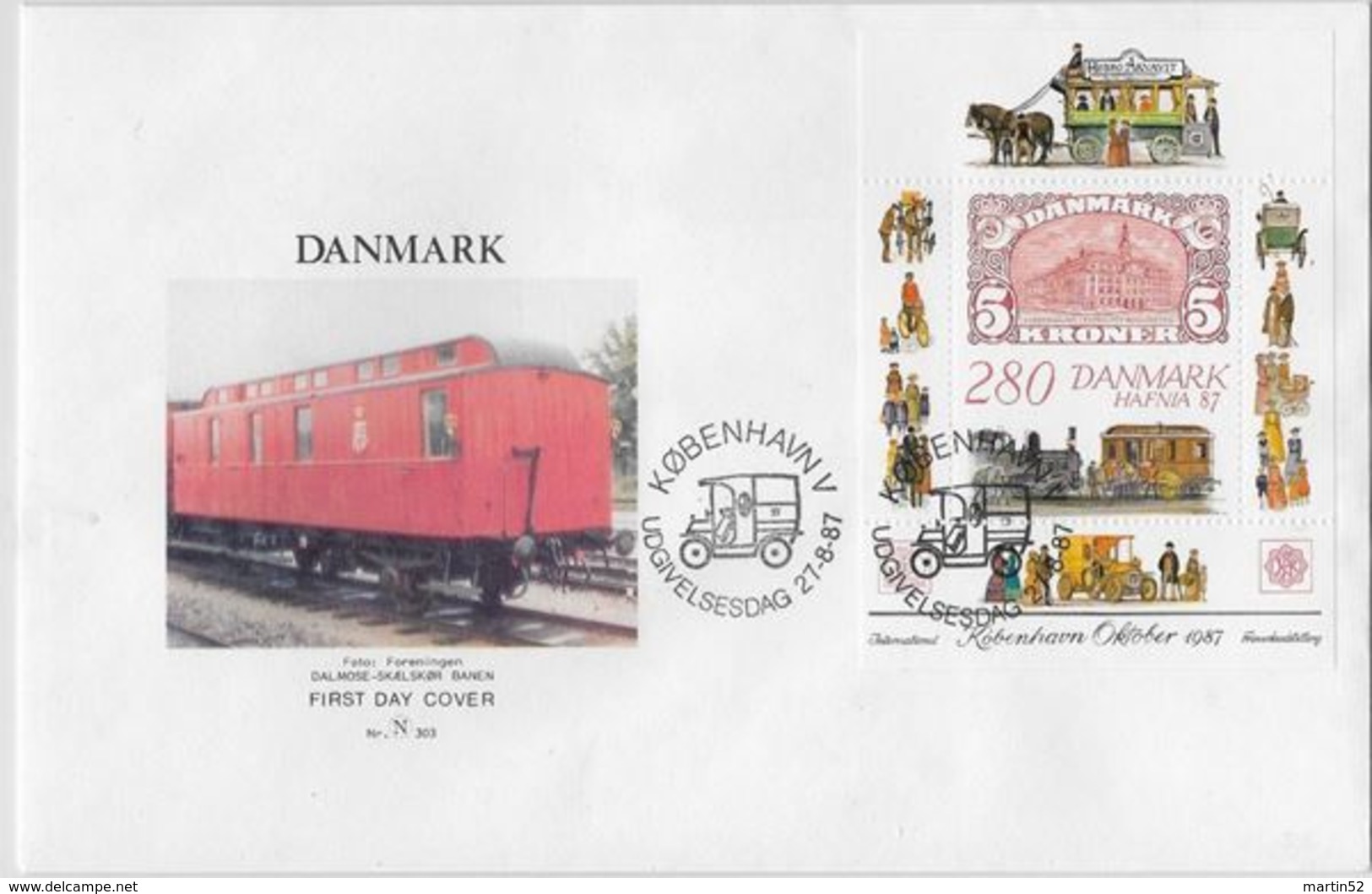 Danmark 1987: HAFNIA'87 Block 7 Auf FDC Mit O KOBENHAVN 27-8-87 - Trains